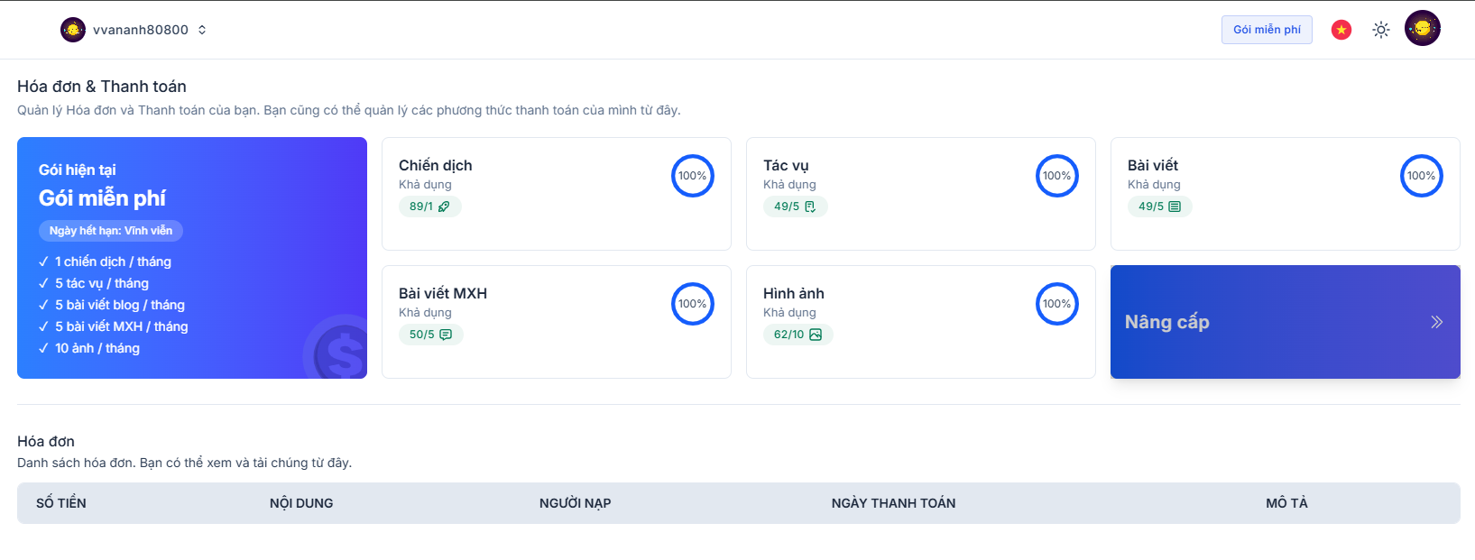 Quản lý gói &amp; hóa đơn