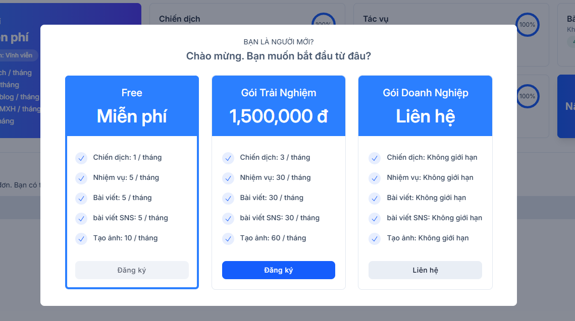 Chọn gói dịch vụ