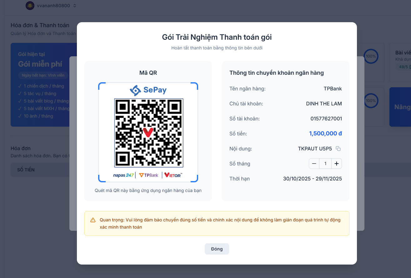 Thanh toán chuyển khoản ngân hàng