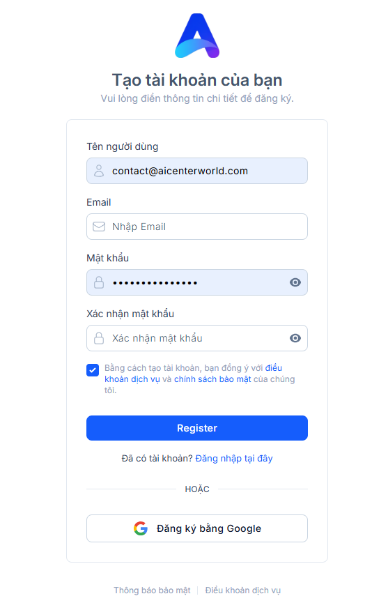 Màn hình đăng ký