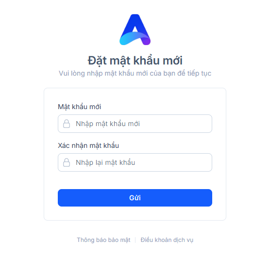 Màn hình reset mật khẩu