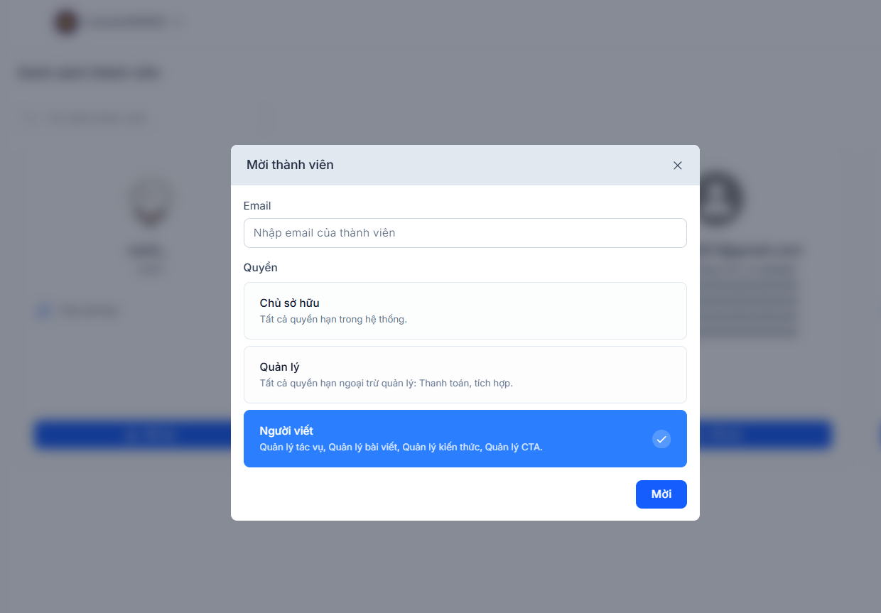Mời thành viên mới