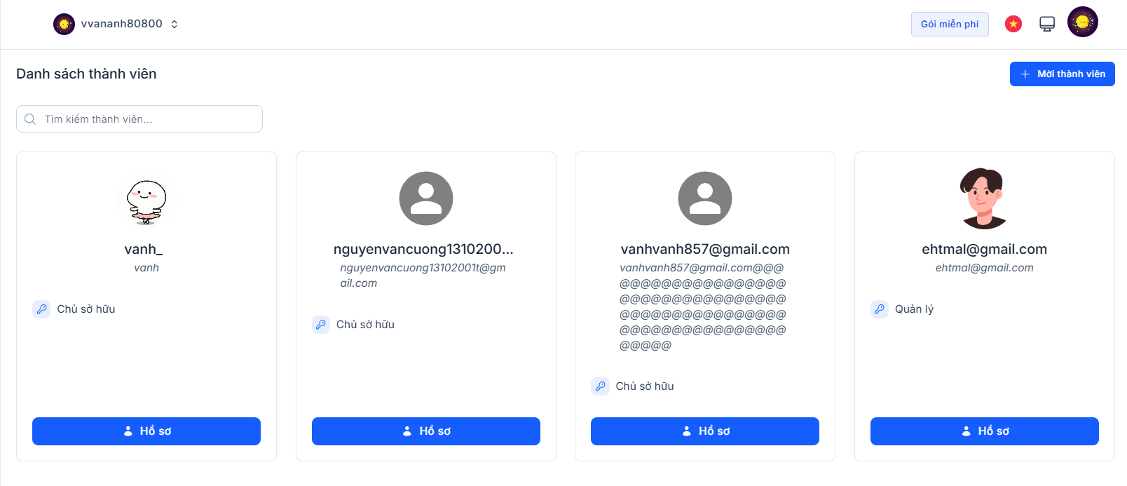 Danh sách thành viên